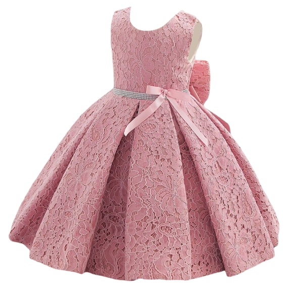 Girls Princess Gown Performance Sleeveless Flower Girl Dress with Bowknot and Ribbon Waist for Special Occasions and Parties for Children Princess Dress Up for Girls 4-6 (Rose Gold 70)