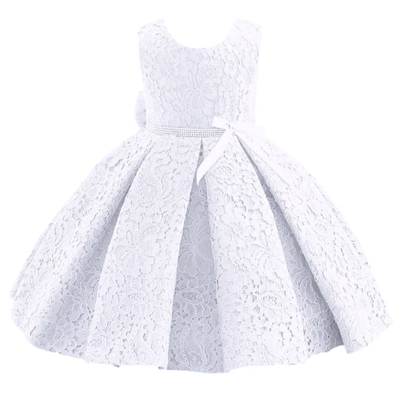 Girls Princess Gown Performance Sleeveless Flower Girl Dress with Bowknot and Ribbon Waist for Special Occasions and Parties for Children Princess Dress Up for Girls 4-6 (White 70)