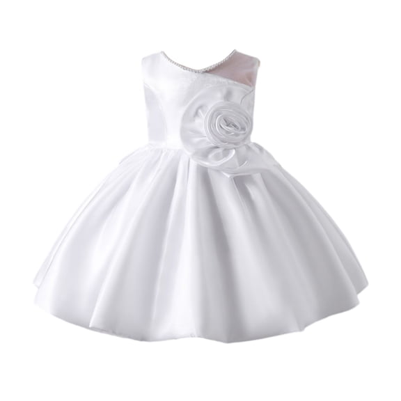 Girls Princess Gown Performance Sleeveless Flower Girl Dress with Satin Bodice and Organza Overlay Elegant Formal Party Gown for Children Special Occasions Princess Dress Up for Girls 4-6 (White 5Y)