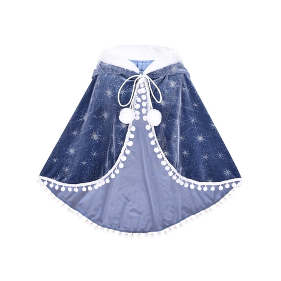 Girls Princess Hooded Cape Cloaks Costume Dress Up Snow Queen 4 Years
