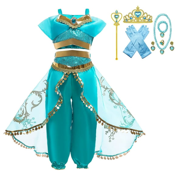 Girls Princess Jasmine Costume Dress Up Birthday Party Outfit Halloween Party Costume