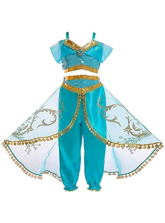 Girls Princess Jasmine Costume Halloween Cosplay Party Dress Up