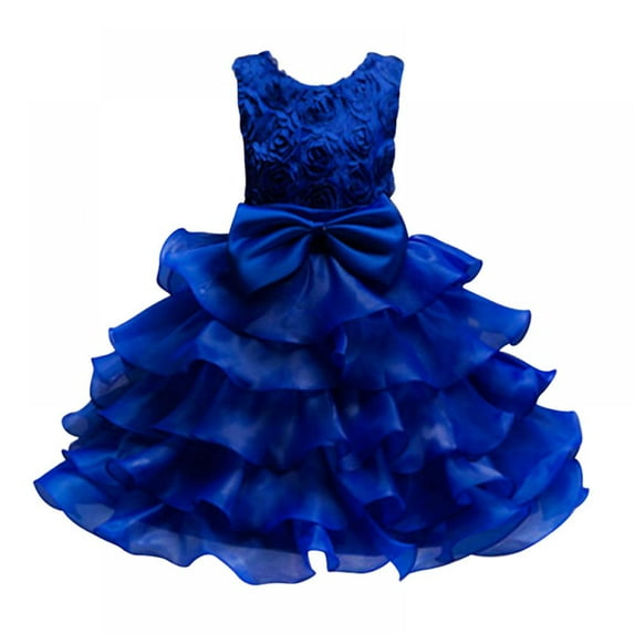 Girls Princess Long Flower Girls Lace Dresses Kids Wedding Tulle Ball Gown with Bow