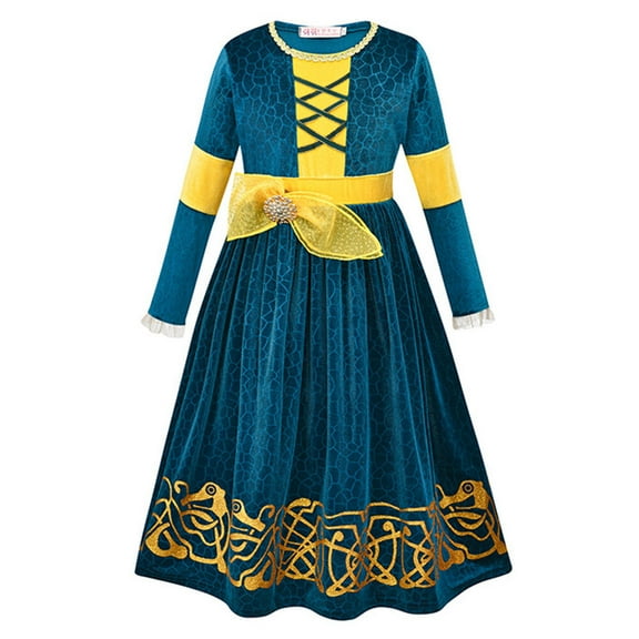 Girls Princess Merida Costume Dress Birthday Halloween Party Dress Up