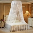 thumbnail image 1 of Girls Princess Mosquito Net Round Bed Canopy with String Light,Round Lace Dome Fairy Mesh Queen Size Bed Tent,Hanging Canopy Curtains 27.5 "x 102" Bed Curtains for Girls Bedroom,White, 1 of 7