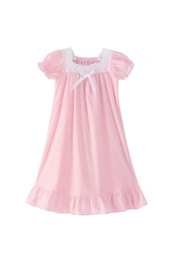 Girls Princess Nightgown Girls Nightgowns Short Sleeve Sleepwear Lace Princess Pajama Night Dress for Little Girls