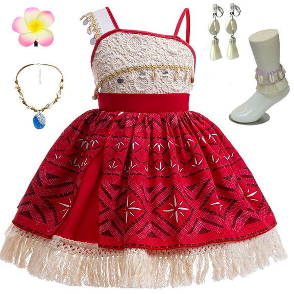 Girls Princess Ocean Costume for Kids Adventure Dress Tassel Outfits with Necklace and Flower Clip