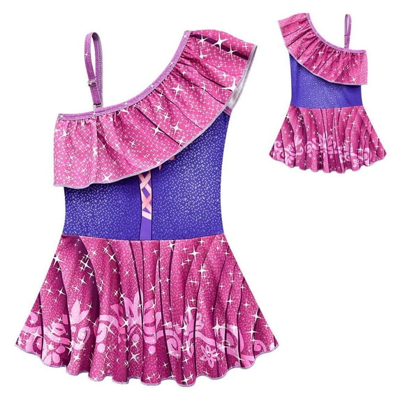 Girls Princess One Piece Bathing Suit, Adjustable One-Shoulder Sling Swimsuits for 2-8Years