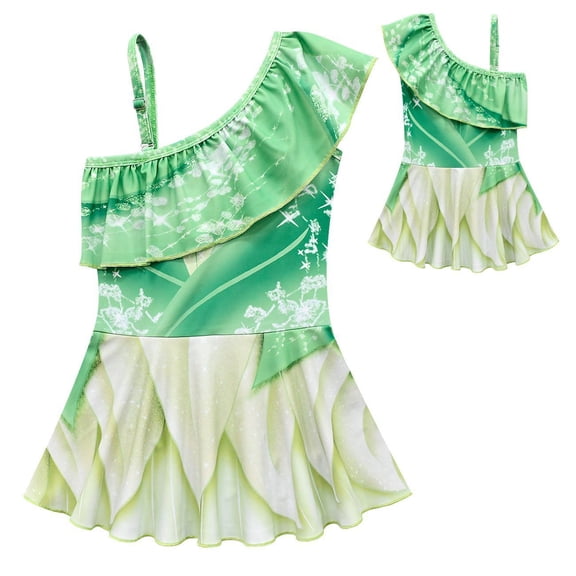Girls Princess One Piece Bathing Suit, Adjustable One-Shoulder Sling Swimsuits for 2-8Years