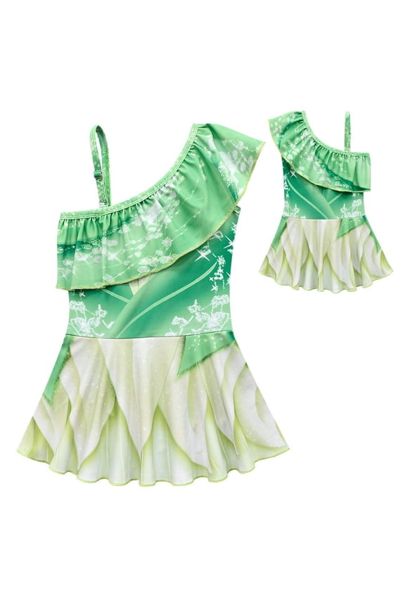 Girls Princess One Piece Bathing Suit, Adjustable One-Shoulder Sling Swimsuits