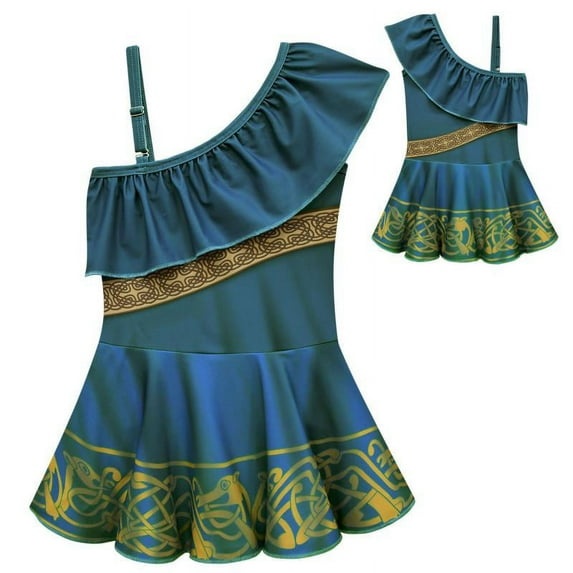 Girls Princess One Piece Bathing Suit, Adjustable One-Shoulder Sling Swimsuits