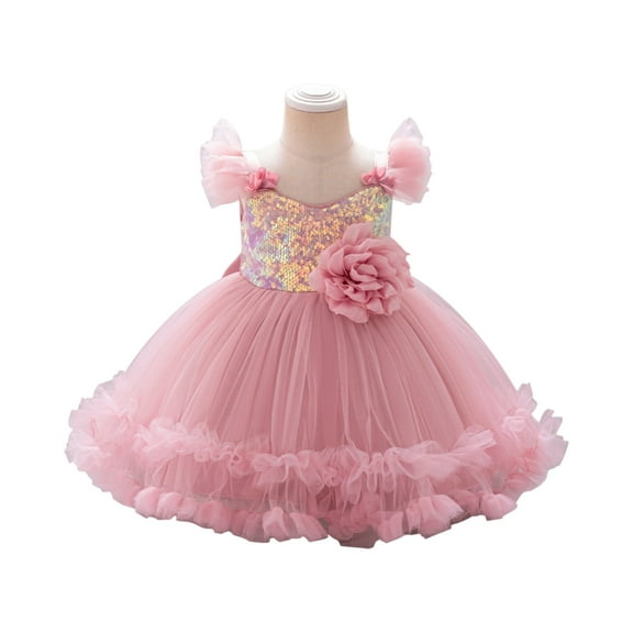 Girls Princess Party Dress Tulle Flower Girl Gown Glitter Sequin Bodice Birthday Wedding Formal Costume Outfit