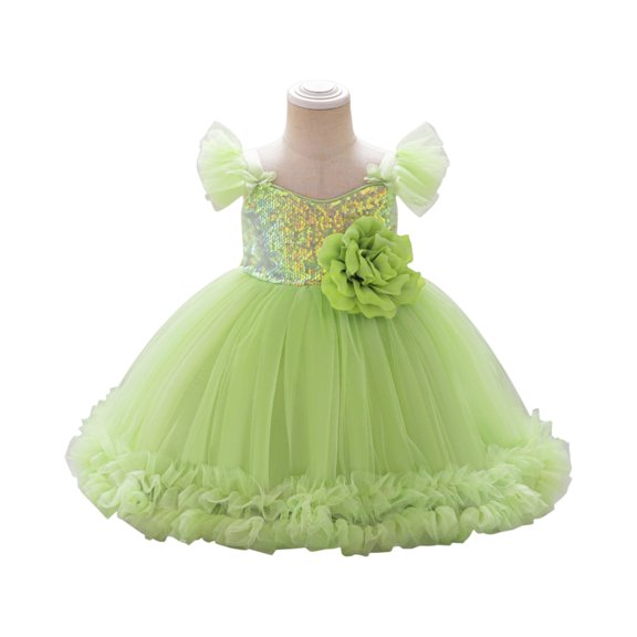 Girls Princess Party Dress Tulle Flower Girl Gown Glitter Sequin Bodice Birthday Wedding Formal Costume Outfit