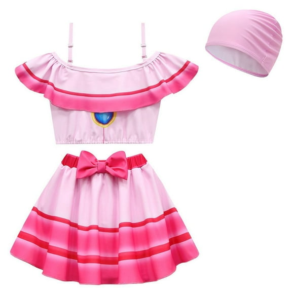 Girls Princess Peach Swimsuit Two Piece Swimwear Cosplay Bathing Suit