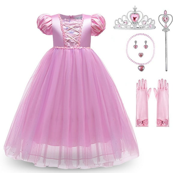 Girls Princess Rapunzel Dress Halloween Birthday Party Dress Up Role Play Outfit