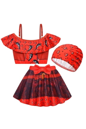Girls Princess Red Two Piece Swimsuit Bikinis Sets Summer Beach Tankinis Swimwear, Size 6-7