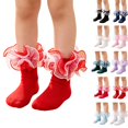 thumbnail image 1 of Girls Princess Ruffle Lace Ankle Socks, Cute Organza Frilly Trim Short Socks, Kids Ballet Dance Dress Socks, Soft Breathable Cotton Fashion Party Costume Socks for Girls Red XS, 1 of 7