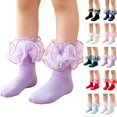 thumbnail image 1 of Girls Princess Ruffle Lace Ankle Socks, Cute Organza Frilly Trim Short Socks, Kids Ballet Dance Dress Socks, Soft Breathable Cotton Fashion Party Costume Socks for Girls Purple 2XS, 1 of 7