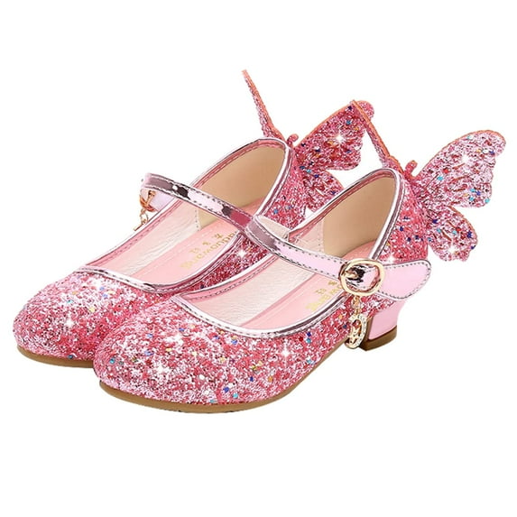 Girls Princess Shoes Sequin Sweet Bow High Heels Wedding Party Dress Shoes Dance Bright Diamond Christmas Day Shoes