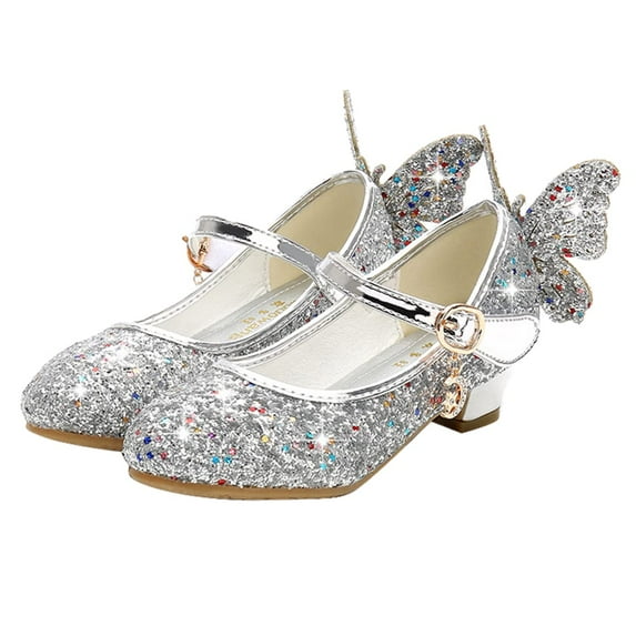 Girls Princess Shoes Sequin Sweet Bow High Heels Wedding Party Dress Shoes Dance Bright Diamond Christmas Day Shoes