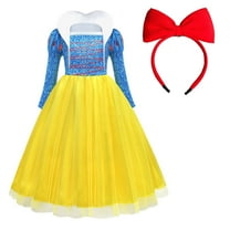 Girls Princess Snow Costume w/Headband Halloween Cosplay Long Sleeve Outfits Size for 3-4