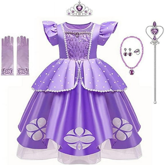 Girls Princess Sofia Costume Birthday Christmas Halloween Cosplay Dress With Accessories