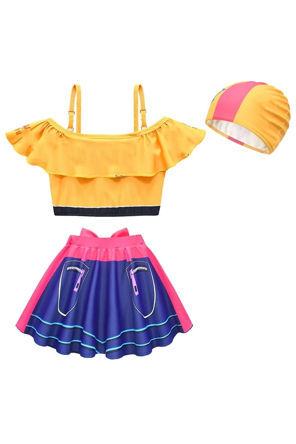 Princess Tankini Two-Piece Cartoon Swimsuit Set, Girls 3-Piece