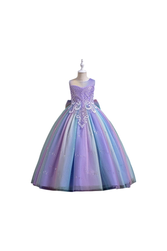 Girls Princess Tulle Ball Gown Sleeveless Embroidered Formal Party Dress for Birthday Wedding Pageant Performance