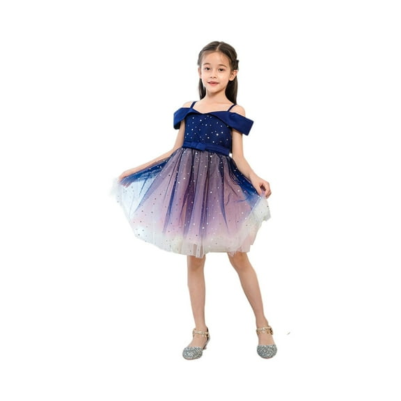 Girls Princess Tulle Party Dress Sleeveless Star Patterned Fancy Tutu Gown for Birthday Wedding Holiday Events