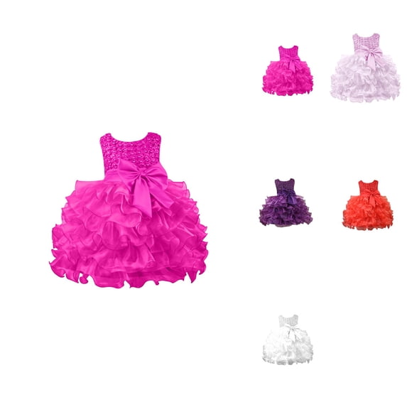 Girls Princess Tutu Dress – Sleeveless Round Neck Ruffle Tulle Mesh Ball Gown with Pearl Bow, Solid Spring Summer Party Wedding Flower Evening Pageant Dress
