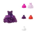 thumbnail image 1 of Girls Princess Tutu Dress – Sleeveless Round Neck Ruffle Tulle Mesh Ball Gown with Pearl Bow, Solid Spring Summer Party Wedding Flower Evening Pageant Dress, 1 of 6