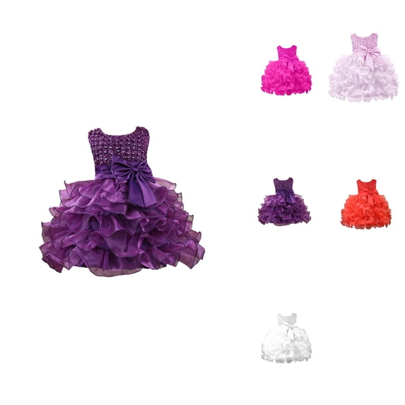 Girls Princess Tutu Dress – Sleeveless Round Neck Ruffle Tulle Mesh Ball Gown with Pearl Bow, Solid Spring Summer Party Wedding Flower Evening Pageant Dress