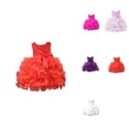 thumbnail image 1 of Girls Princess Tutu Dress – Sleeveless Round Neck Ruffle Tulle Mesh Ball Gown with Pearl Bow, Solid Spring Summer Party Wedding Flower Evening Pageant Dress, 1 of 9