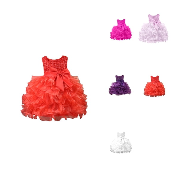Girls Princess Tutu Dress – Sleeveless Round Neck Ruffle Tulle Mesh Ball Gown with Pearl Bow, Solid Spring Summer Party Wedding Flower Evening Pageant Dress