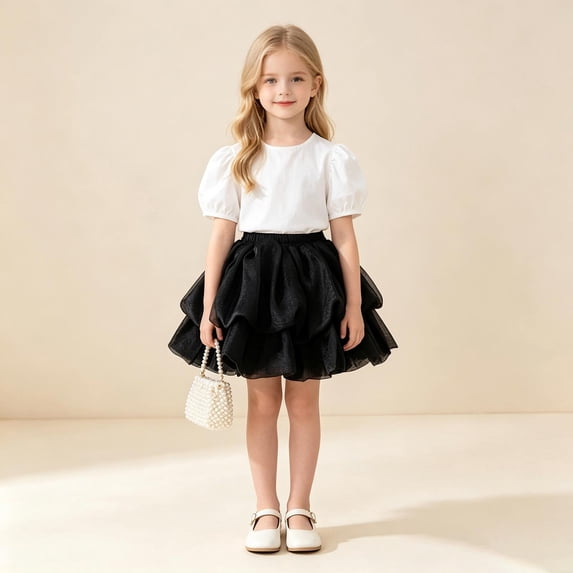 Girls Princess Tutu Skirt, Layered Tulle Fluffy Cake Skirt with Elastic Waist for Kids 5-14 Years