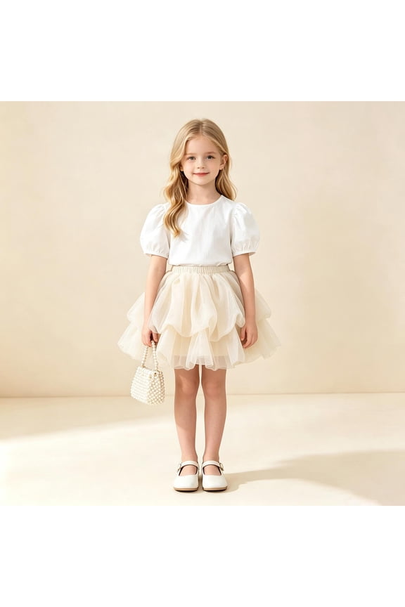 Girls Princess Tutu Skirt, Layered Tulle Fluffy Cake Skirt with Elastic Waist for Kids 5-14 Years