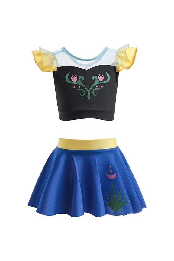 Girls Princess Two Piece Swimsuit Set Ruffle Bathing Bikini Suit Role Play Swimwear