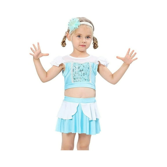 Girls Princess Two Piece Swimsuit Elsa Ruffle Bathing Bikini Suit