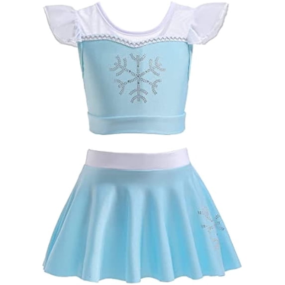 Girls Princess Two Piece Swimsuit Set Ruffle Bathing Bikini Suit Role Play Swimwear