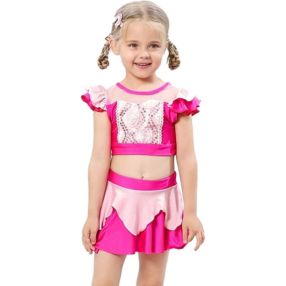 Girls Princess Two Piece Swimsuit Set Ruffle Bathing Bikini Suit Role Play Swimwear