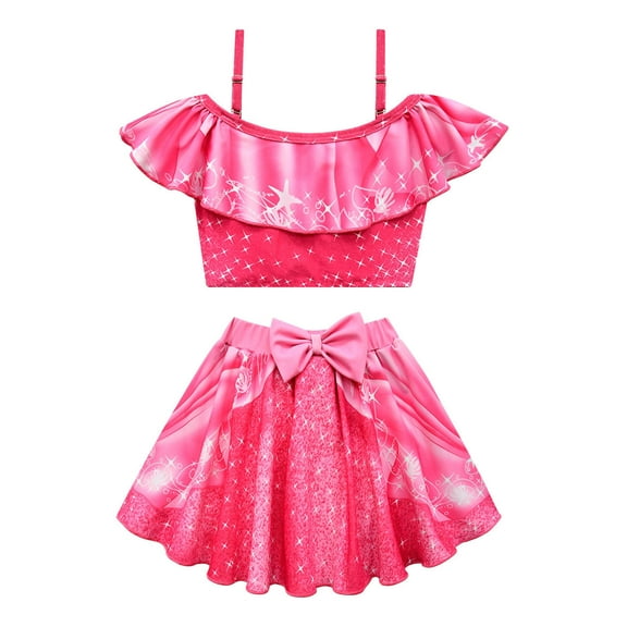 Girls Princess Two-Piece Tankini Swimsuits Ruffles Beach Swimming Swimwear Bikini Set