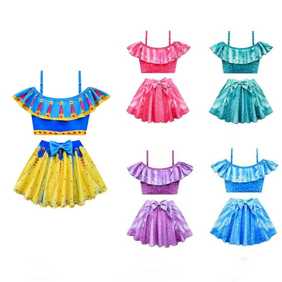 Girls Princess Two-Piece Tankini Swimsuits Ruffles Beach Swimming Swimwear Bikini Set