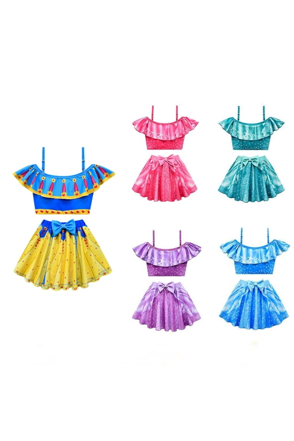 Girls Princess Two-Piece Tankini Swimsuits Ruffles Beach Swimming Swimwear Bikini Set