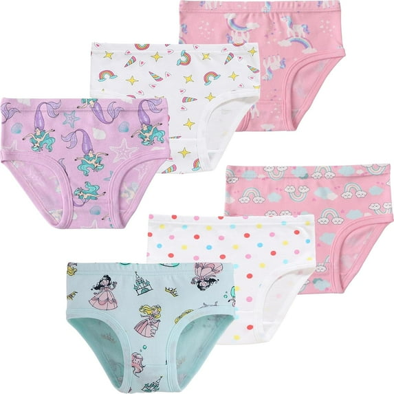 Girls Princess Underwear Little Kids Unicorn Panties Toddler Cotton Breathable Comfort Mermaid Briefs Childrens 6 Pack Undies Size 2T