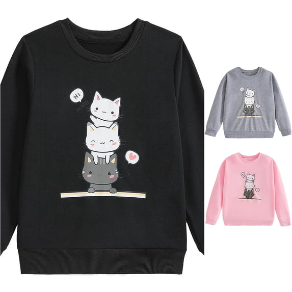 Girls Print Crewneck Sweatshirt Long Sleeve Fleece Casual Pullover Top For Kids