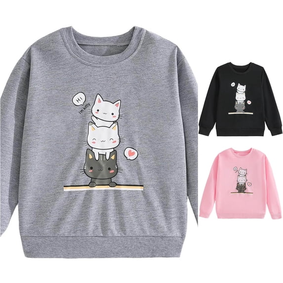 Girls Print Crewneck Sweatshirt Long Sleeve Fleece Casual Pullover Top For Kids