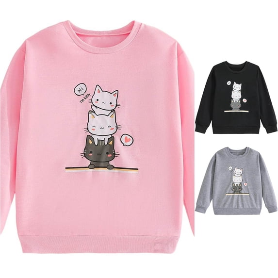 Girls Print Crewneck Sweatshirt Long Sleeve Fleece Casual Pullover Top For Kids