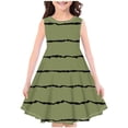 thumbnail image 1 of Girls Print Dress Sleeveless Casual Strip 4-12t Midi Swing Dress Cotton Trendy Children Preppy Clothes, Army Green, 13 Years, 1 of 3