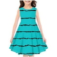 thumbnail image 1 of Girls Print Dress Sleeveless Casual Strip 4-12t Midi Swing Dress Cotton Trendy Children Preppy Clothes, Blue, 7 Years, 1 of 3