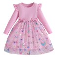 thumbnail image 1 of Girls Print Mesh Ballerina Dress Long Sleeve Flowy A Line Tutu Party Dress for Toddler Fall Daily Wear with Butterfly Print and Sheer Overlay for Special Occasions, 1 of 4